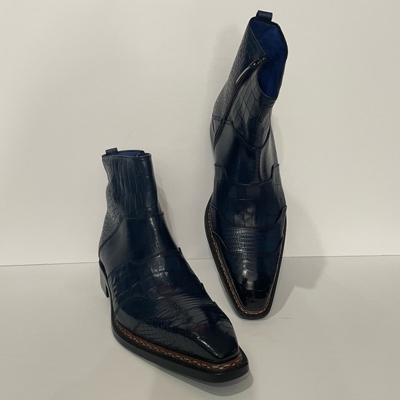 Emilio Franco boot navy Point toe leather calf croc/snake print - Picture 1 of 6
